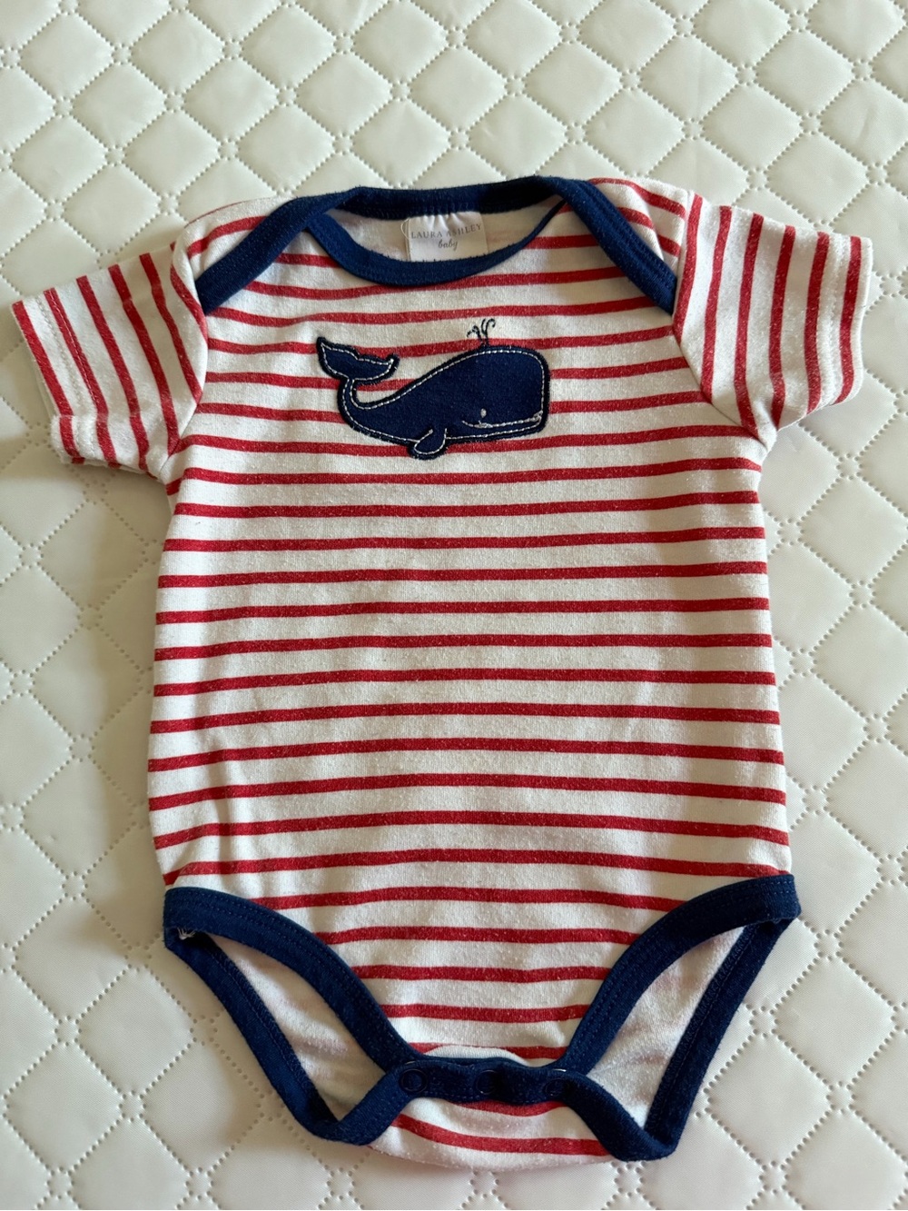 Laura Ashley Red & Navy Striped Whale Bodysuit size 6-9